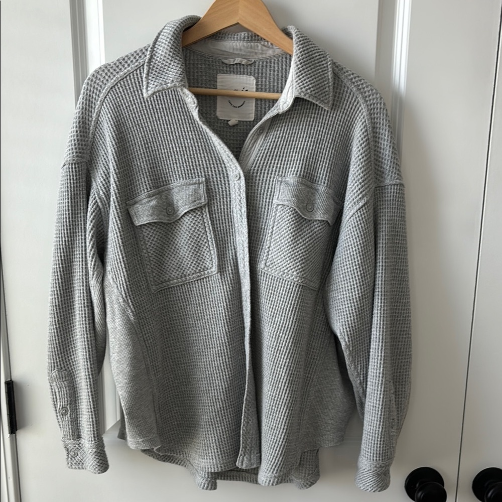 Aerie Gray Waffle Knit Button-Up Top